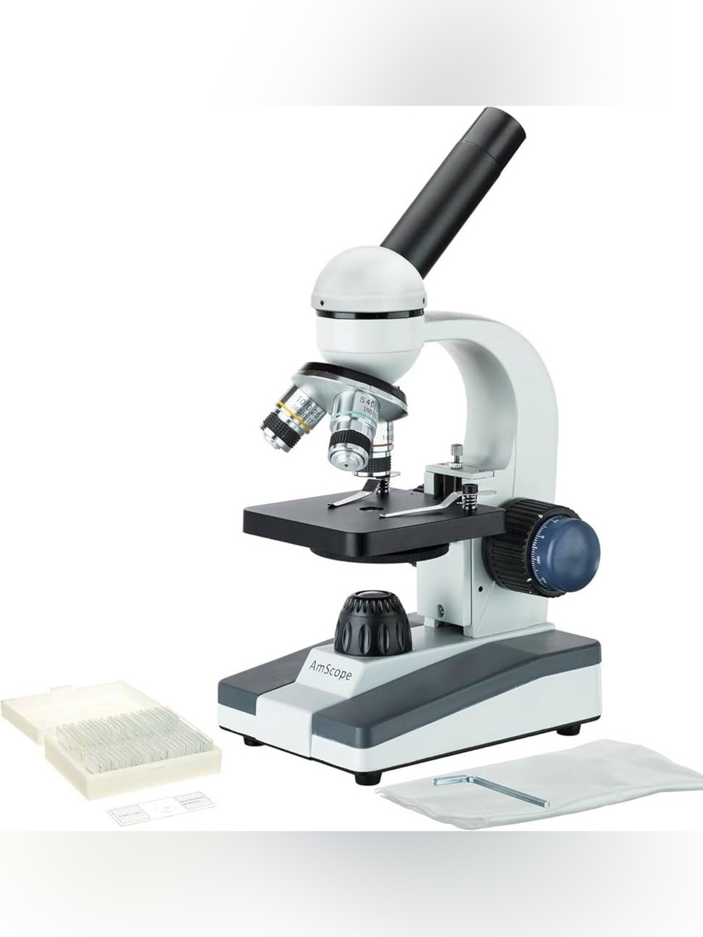 New AmScope M150C-MS-WF Monocular Compound Microscope 40-1000x Mag, Portable